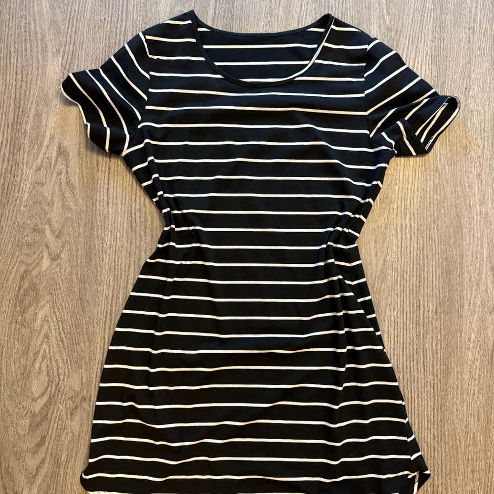 Black & White Striped Mini T-Shirt Dress
